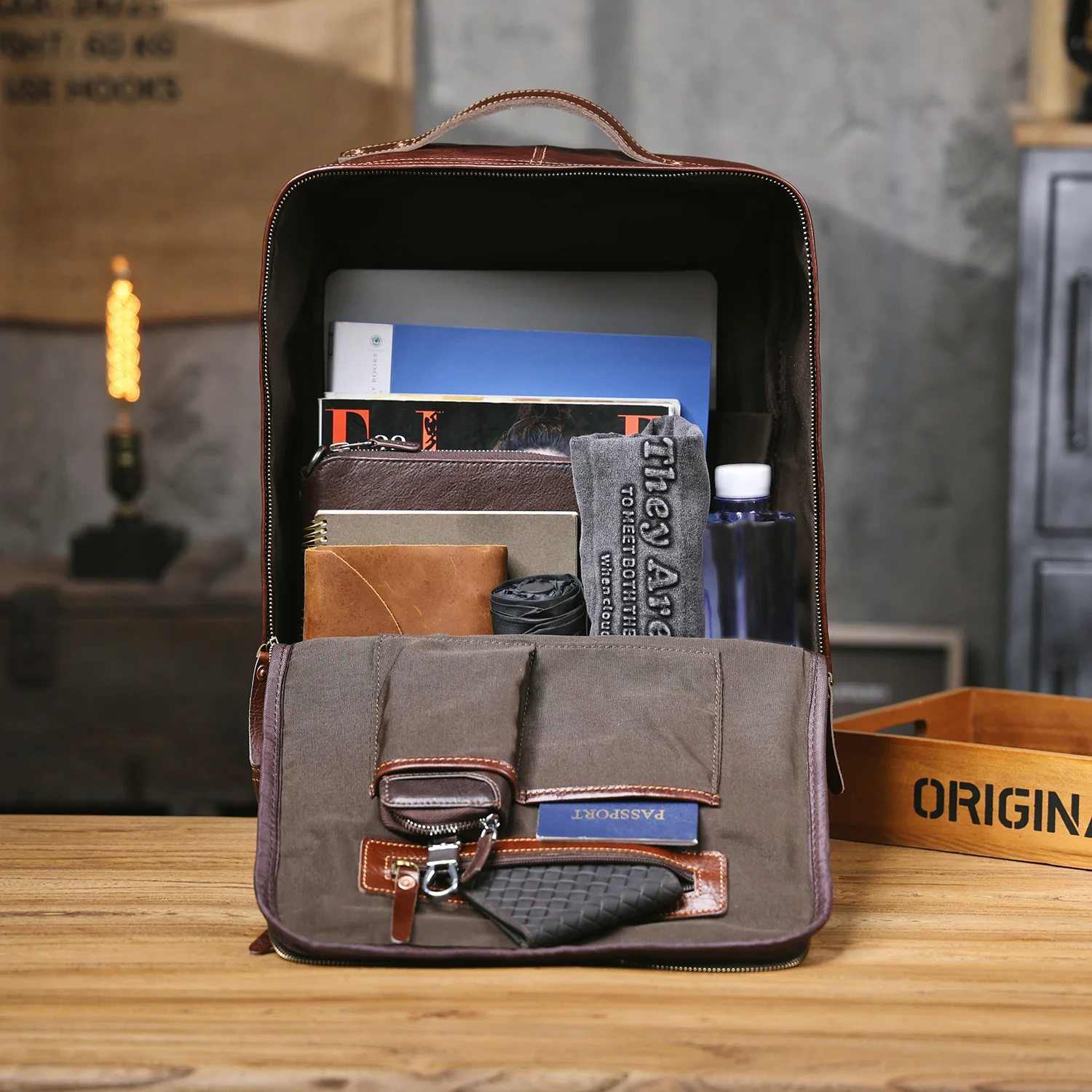 S.WORKER Lässiger Rucksack aus echtem Rindsleder für Herren, 16-Zoll-Laptop-Rucksack, Tagesrucksack mit großer Kapazität, Reisetasche, Schultasche – Detail 19