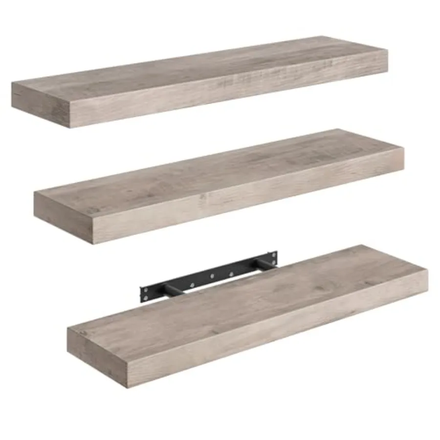 

Навесные полки для стен, толщина 1,5 см, набор из 3 штук, с невидимыми кронштейнами, 23,6 дюйма (длина) x 7,9 дюйма (ширина), подвесные полки для книг, цвет серо-бежевый, для ванной комнаты и гостиной