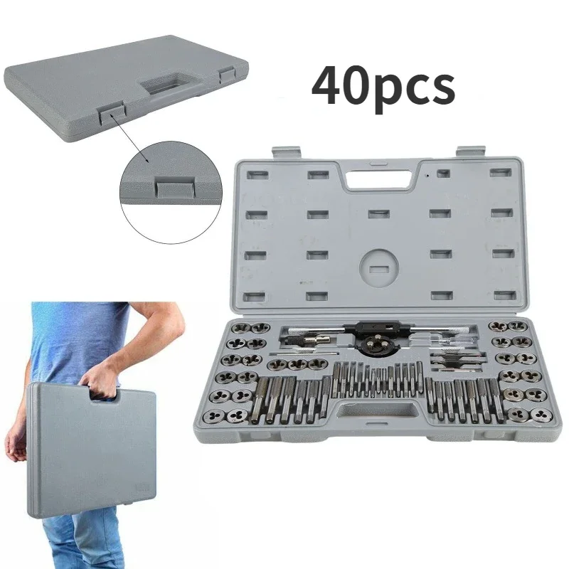 

60Pcs Tap and Die Rethread Set Metric SAE M3 To M12 Coarse Fine Threads Rethreading Hand Tools Metal Working Tap Die Kit Toolbox