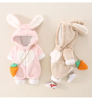 2023 kış bebek yürümeye başlayan tulum 0-1Years bebek erkek kız moda sevimli kapşonlu kalınlaşmak sıcak tutan kaban yenidoğan tek parça tulum