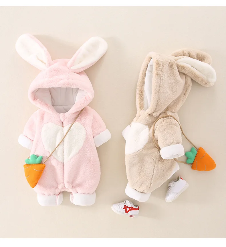 2023 Winter Infant Toddler Rompers 0-1Years Baby Boys Girls Fashion Cute Hooded Thicken Warm Coat Newborn One-Pieces Jumpsuit