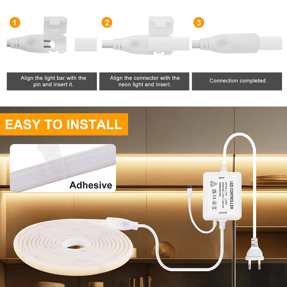 عكس الضوء 220 فولت COB النيون LED قطاع ضوء 23Key IR التحكم عن بعد الاتحاد الأوروبي المملكة المتحدة الاتحاد الأفريقي قابس طاقة 240LED مقاوم للماء شريط مرن إضاءة المنزل
