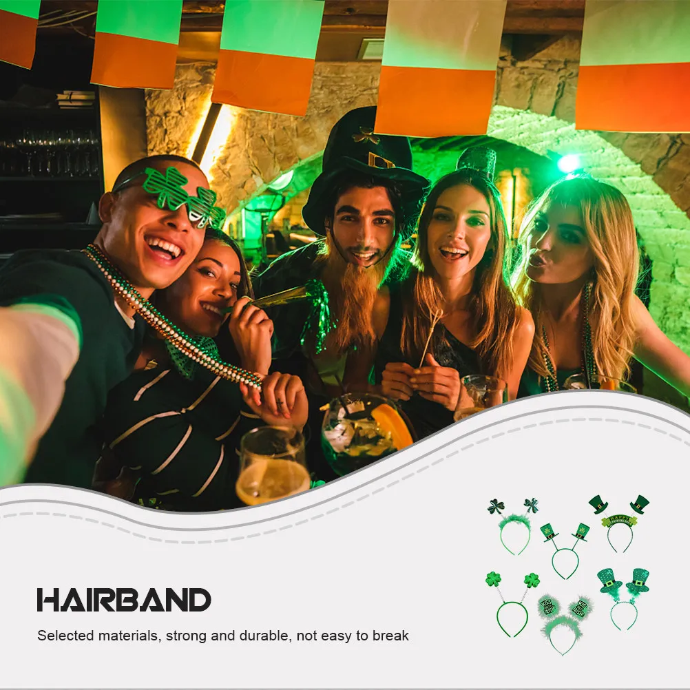 

Набор из 6 зеленых декоративных повязок на голову для праздников и вечеринок, аксессуар для костюма на День Святого Патрика, для детей и взрослых, с клевером
