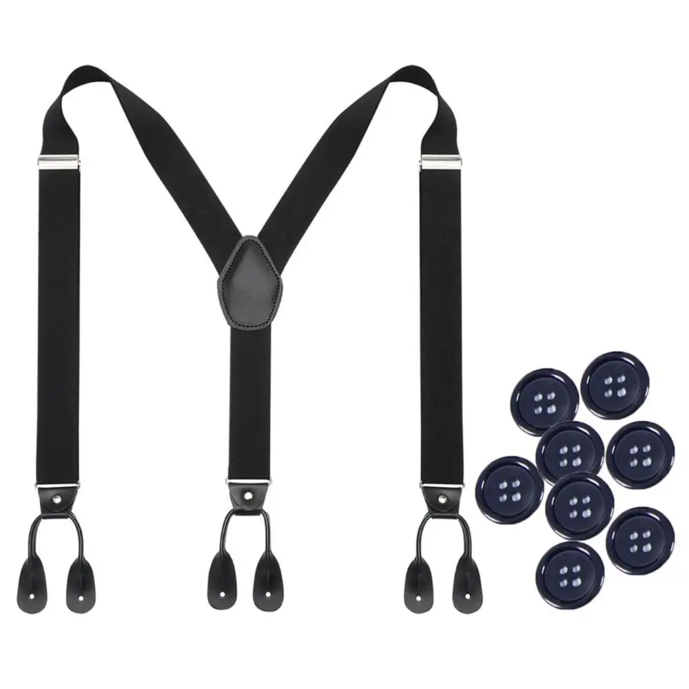 

Solid Color Vintage Suspenders Leather Trimmed Button End Button End Suspenders Y Back Adjustable Elastic Suspenders Adult
