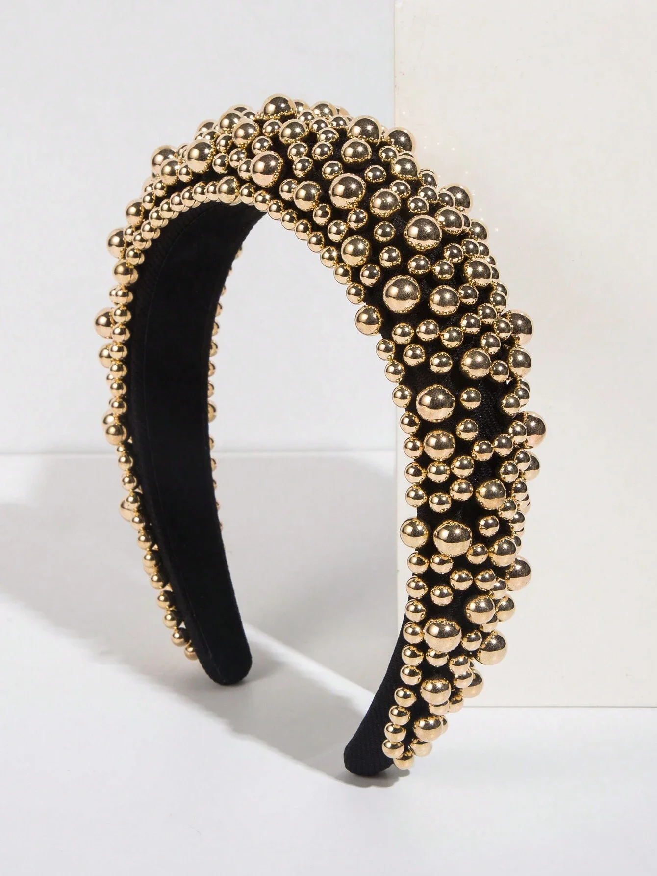 

Черная бархатная повязка на голову с золотыми бусинами для женщин, модный аксессуар для волос