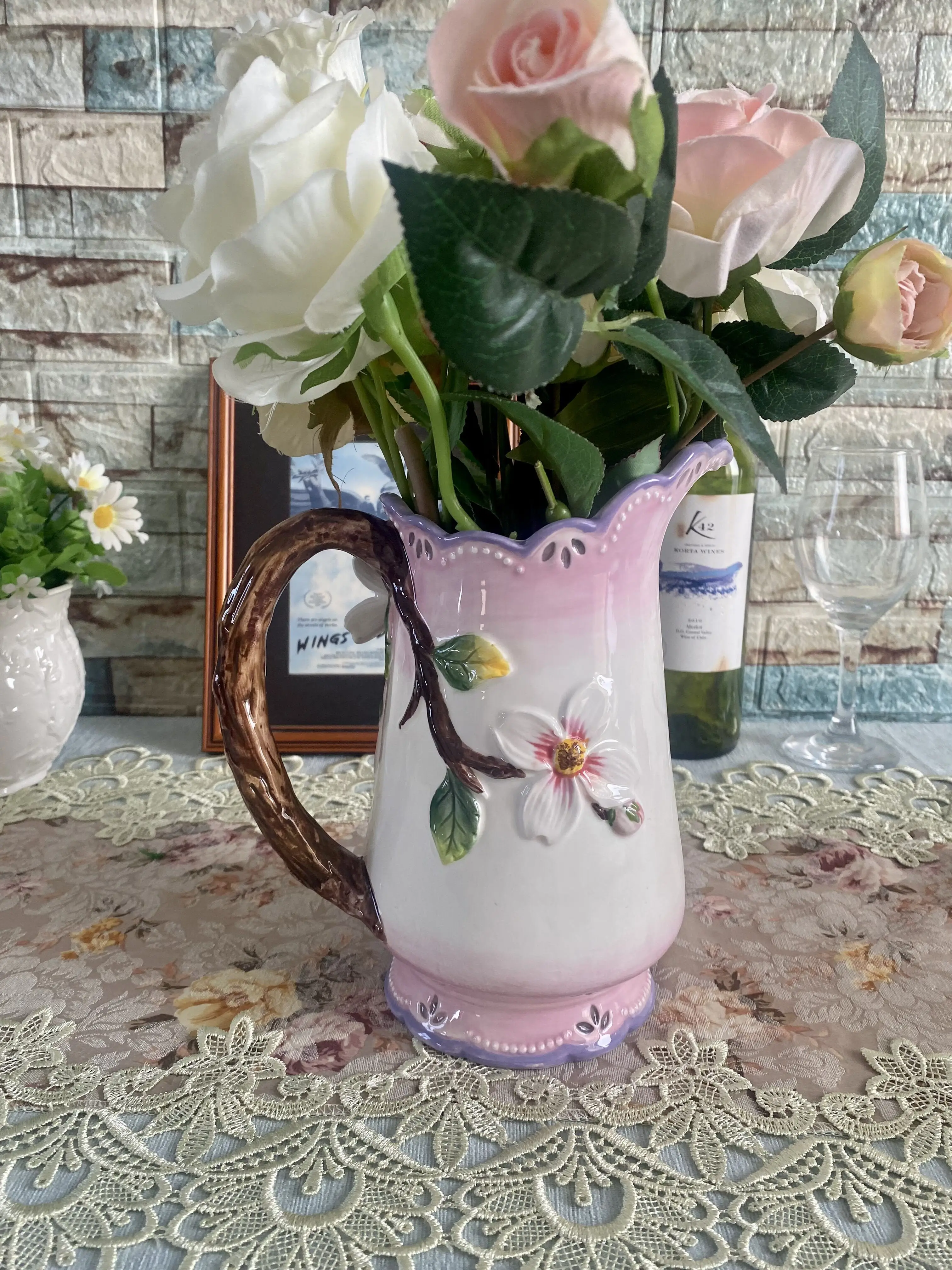 Ceramic red Birds Flowers Vase Pot, Home Decor, Wedding Decoration, Office, Study, Living Room, Dining Table, Interior