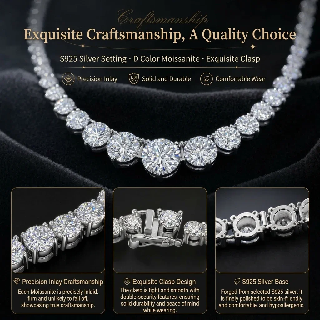 S925 Sterling Silver Gradient D Color VVS1 Moissanite Tennis Necklace GRA Certified Bridal Wedding Fine Jewelry Pass Diamond Tes