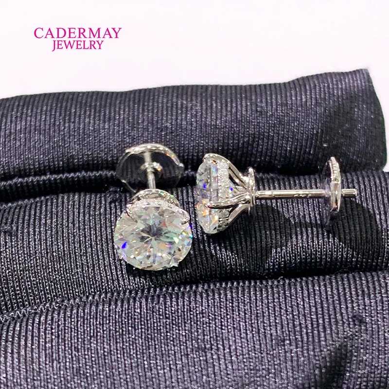 Cadermay 925 Sliver D VVS Moissanite Earrings 2ct 8mm Each 4 Prongs Hide Halo Moissanite Earrings Stud for Women Gift Wedding