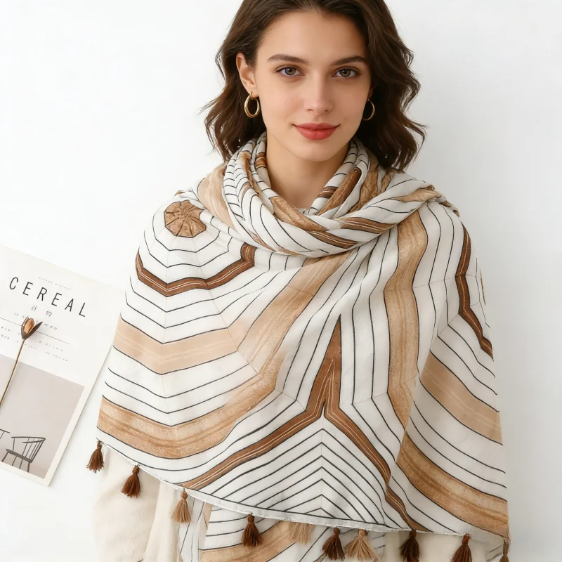 

Модный ацтекский геометрический шарф-палантин с бахромой из хлопка и вискозы, высококачественная женская накидка-пашмина, шаль, мусульманский хиджаб, 180*90 см