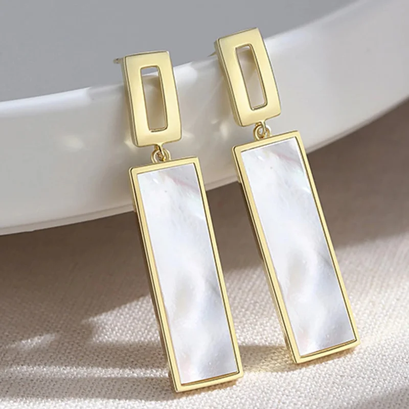 New Trendy Elegant White Rectangular Shape Long Pendant  Stud Earrings for Women  Punk Personality Daily Versatile Jewelry Gift