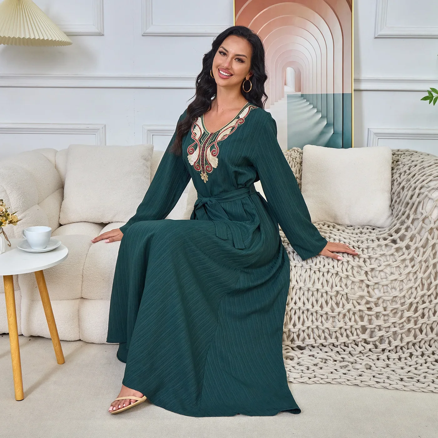 2025 Spring And Summer New Middle East Embroidered Collar Flower Dress Muslim Elegant Party Dress Dress