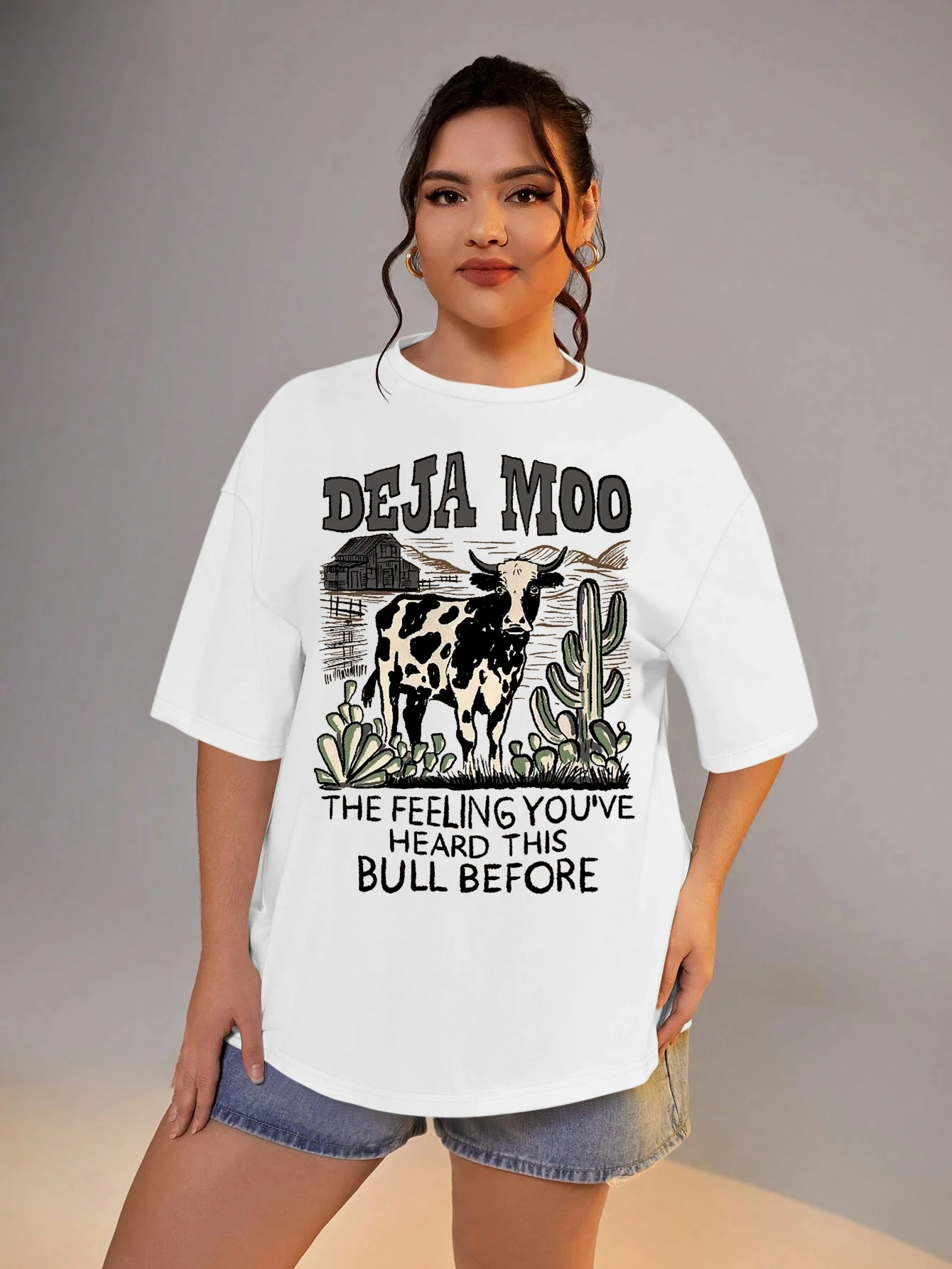 Topy Plus Size Bull Print Damska koszulka z krótkim rękawem Koszulki w dużych rozmiarach na lato Streetwear