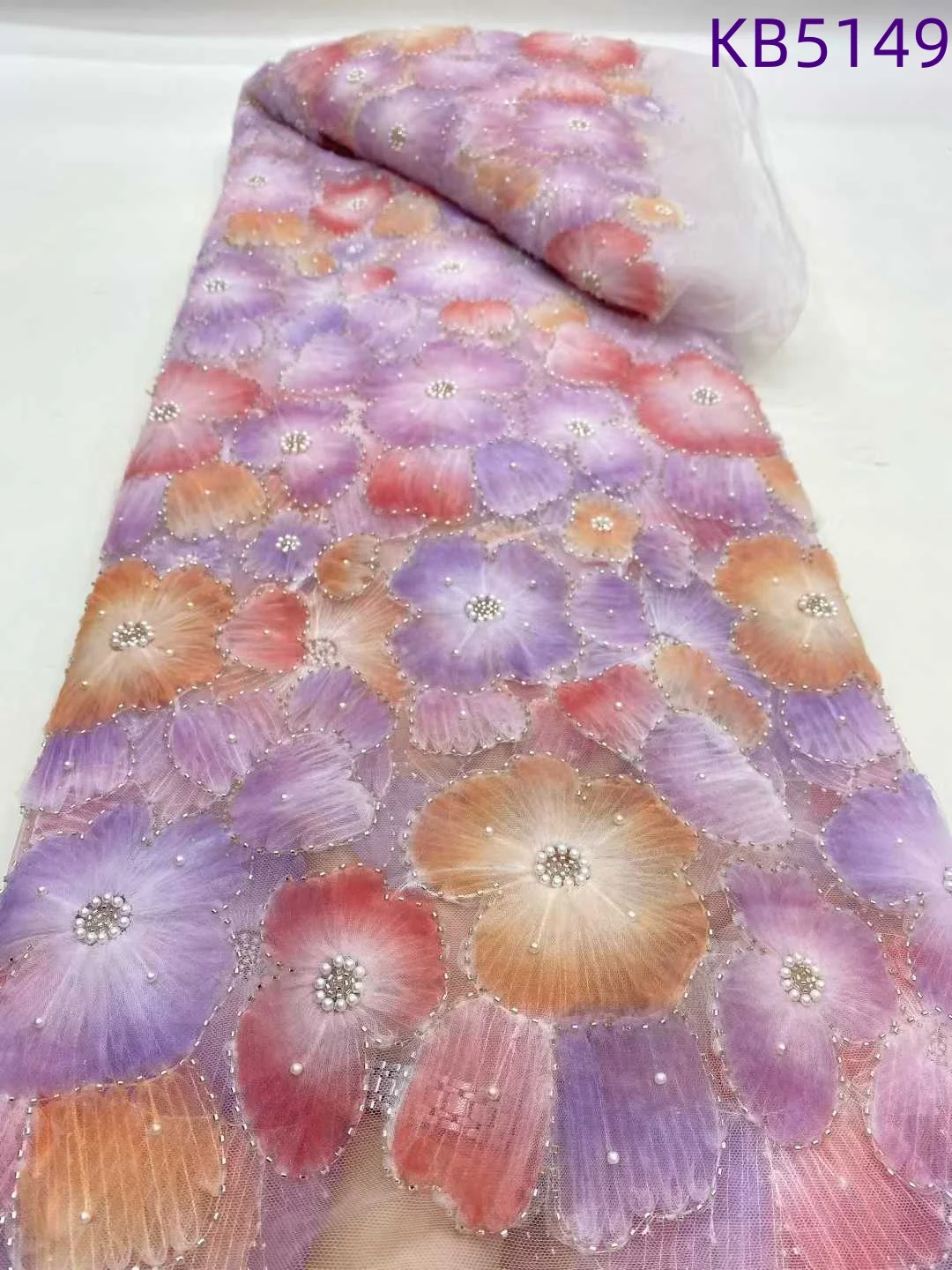 3D Flora Pearls Beaded French Mesh Lace Fabrics Nigerian Lace Fabrics 2025 Green Sequence Tulle Lace Fabrics For Sewing KB5149