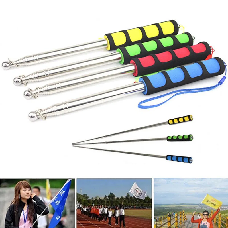 Flag Pole Telescopic With Lanyard Teaching Pointer Stick Stainless Steel Flagpole Tour Guide Flagpole