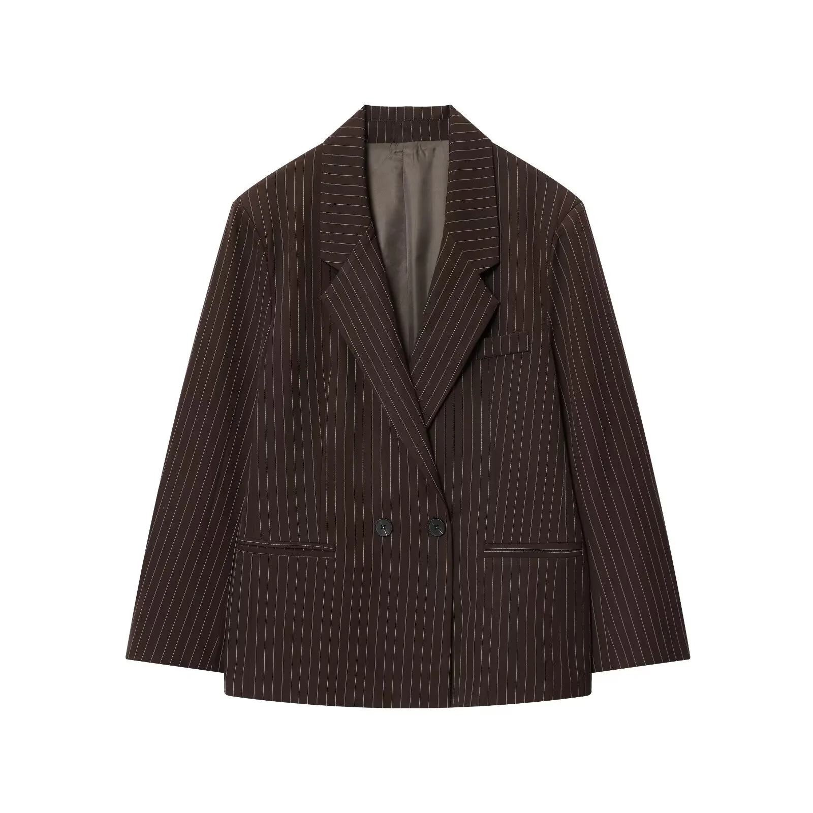 

Осенний новый женский повседневный модный темпераментный простой свободный пиджак в тонкую полоску с длинными рукавами