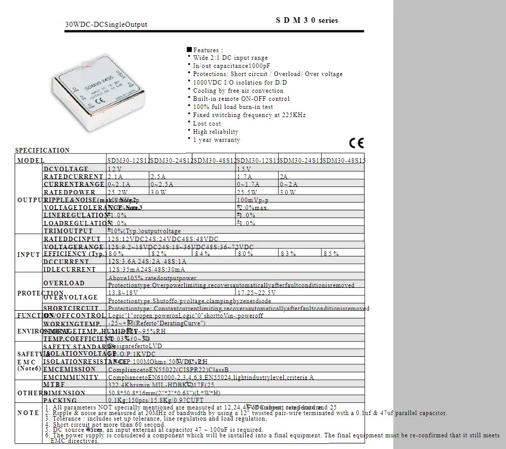 1 buah/lot SDM30-12S5 SDM30 30W DC-DC Output tunggal modul DC-DC catu daya 9.2 ~ 18V hingga 5V5A output tunggal 100% baru asli