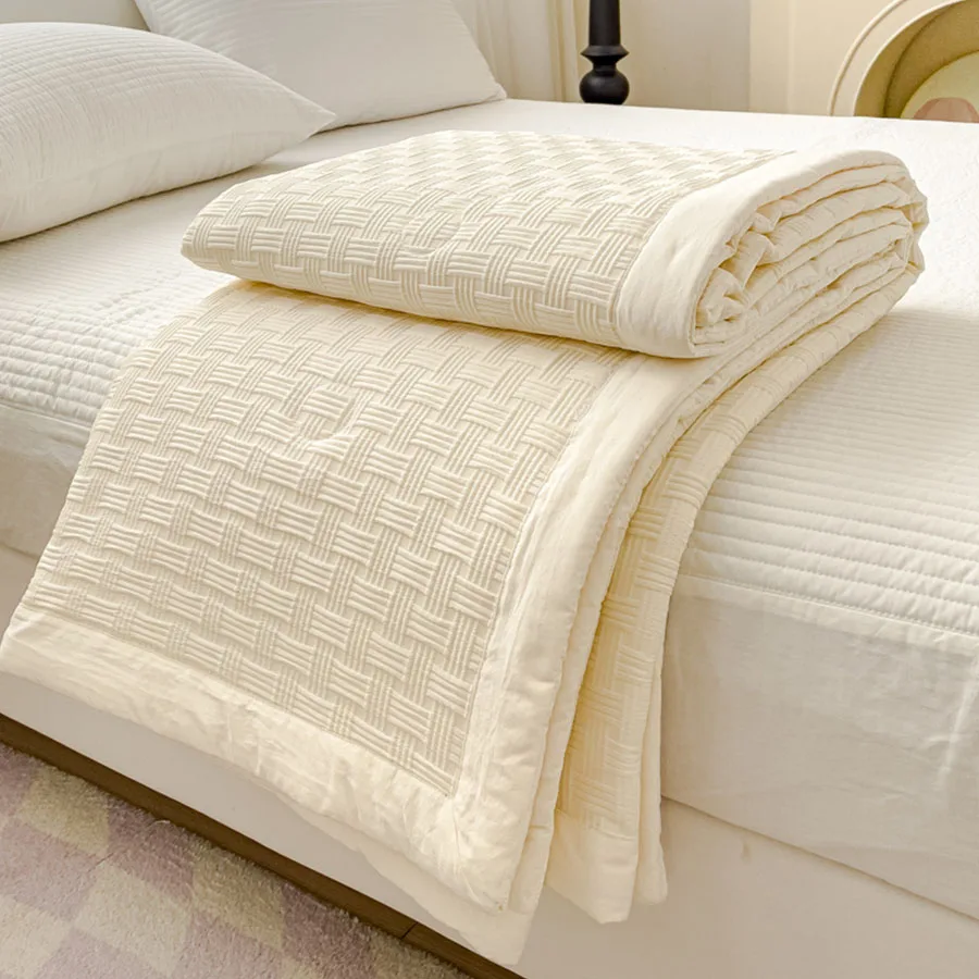 

KDJEIKZ High-Grade New Knitted Cotton Summer Quilt Soft Breathable Machine Washable Blanket Oversized Air Conditioning Quilt