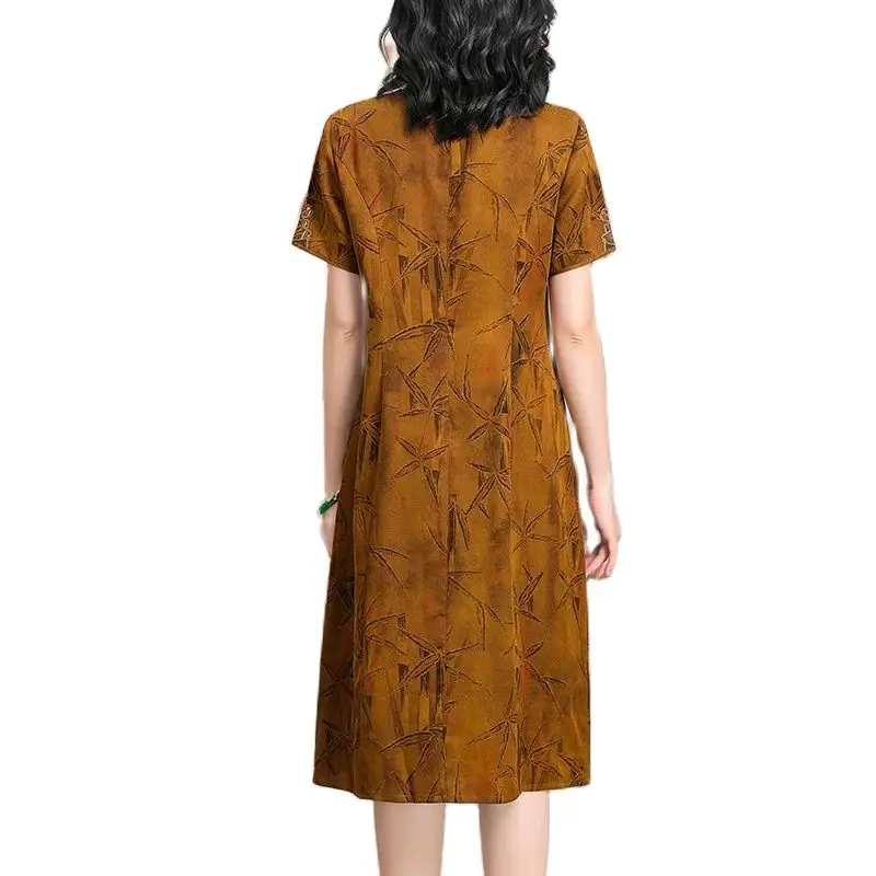 BirdTree-vestido de seda 100% auténtica para mujer, vestido elegante de manga corta, estampado Vintage de gran tamaño, D44841QC