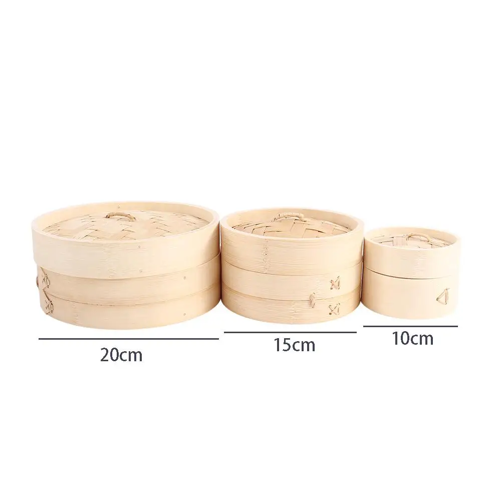 10/15/20cm Dumplings Kitchen Tool Basket with Lid Cage Cooker Set Bamboo Steamer Cakeware
