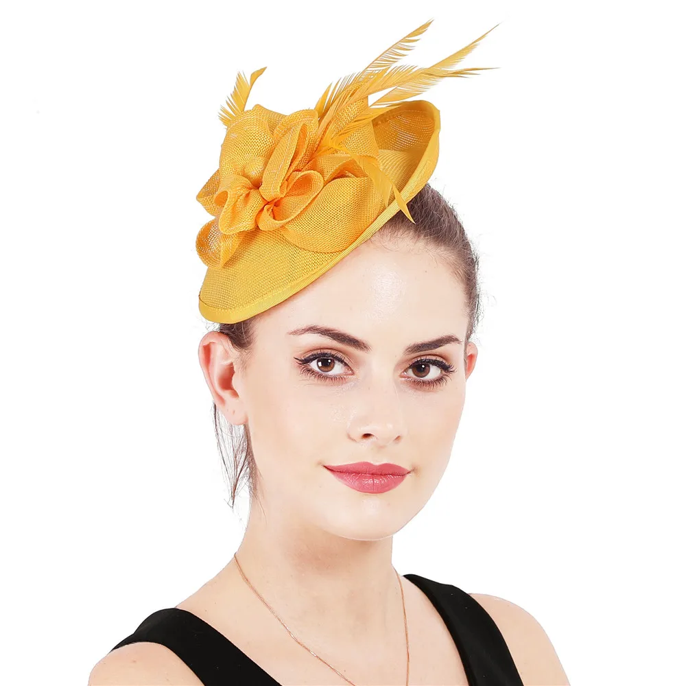 

Elegant Orange Wedding Mesh Headwear Hair Pin Fancy Feathers Fascinators Women Fashion Headdress Cocktail Party Hair Accessories