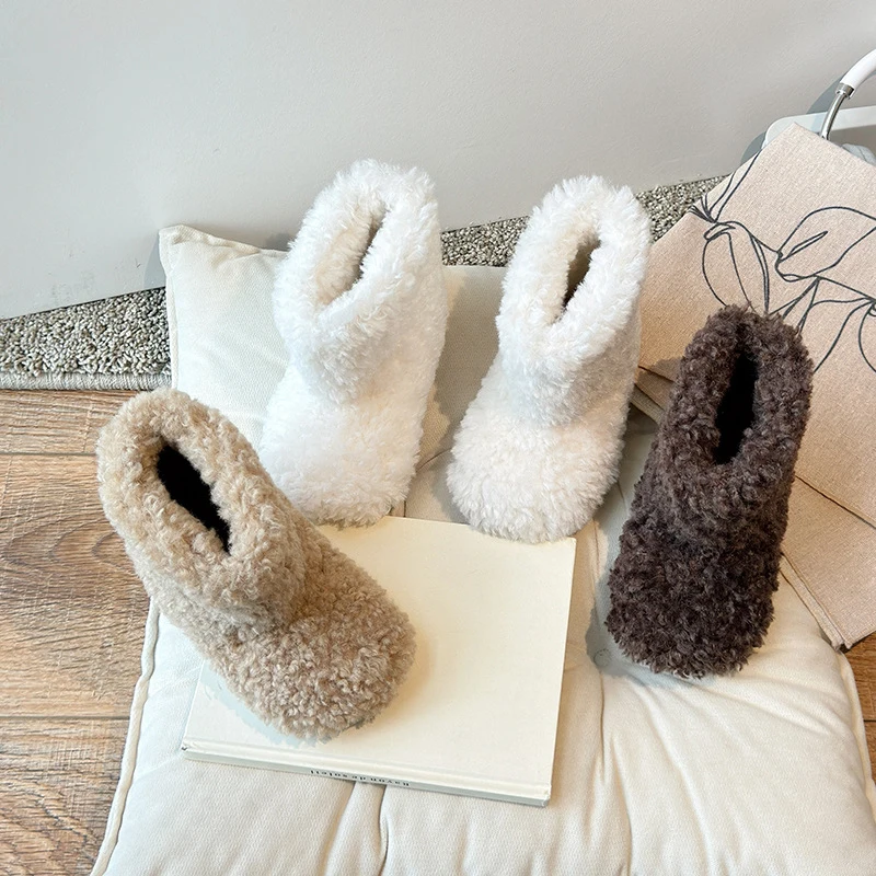 

Korean Baby Girl Snow Boots Winter Solid Warm Children Cotton Shoes Trendy Imitation Lamb Wool Infant Shoe Soft Plush Ankle Boot