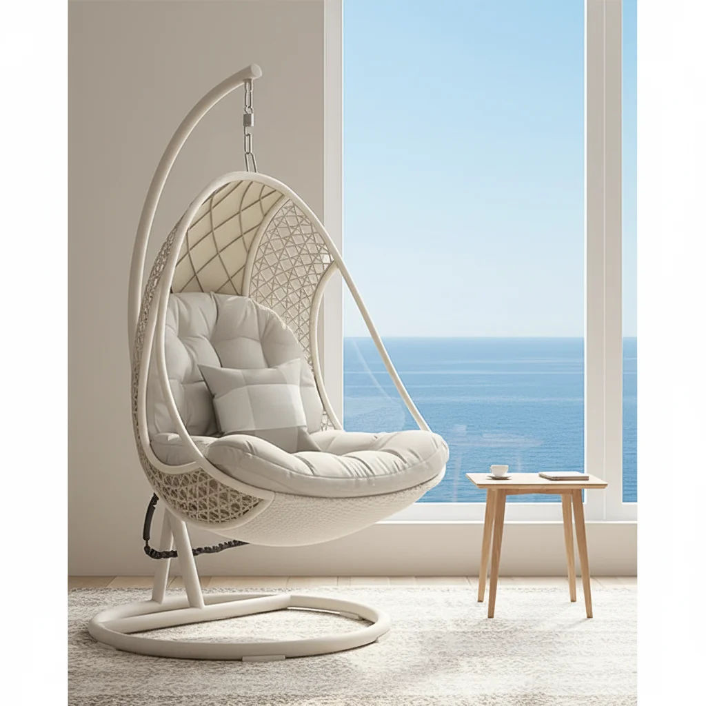 # Modern Bedroom Outdoor Hanging Rocking Chair With PE Rattan Material Single Cradle For Balcony And Indoor Use