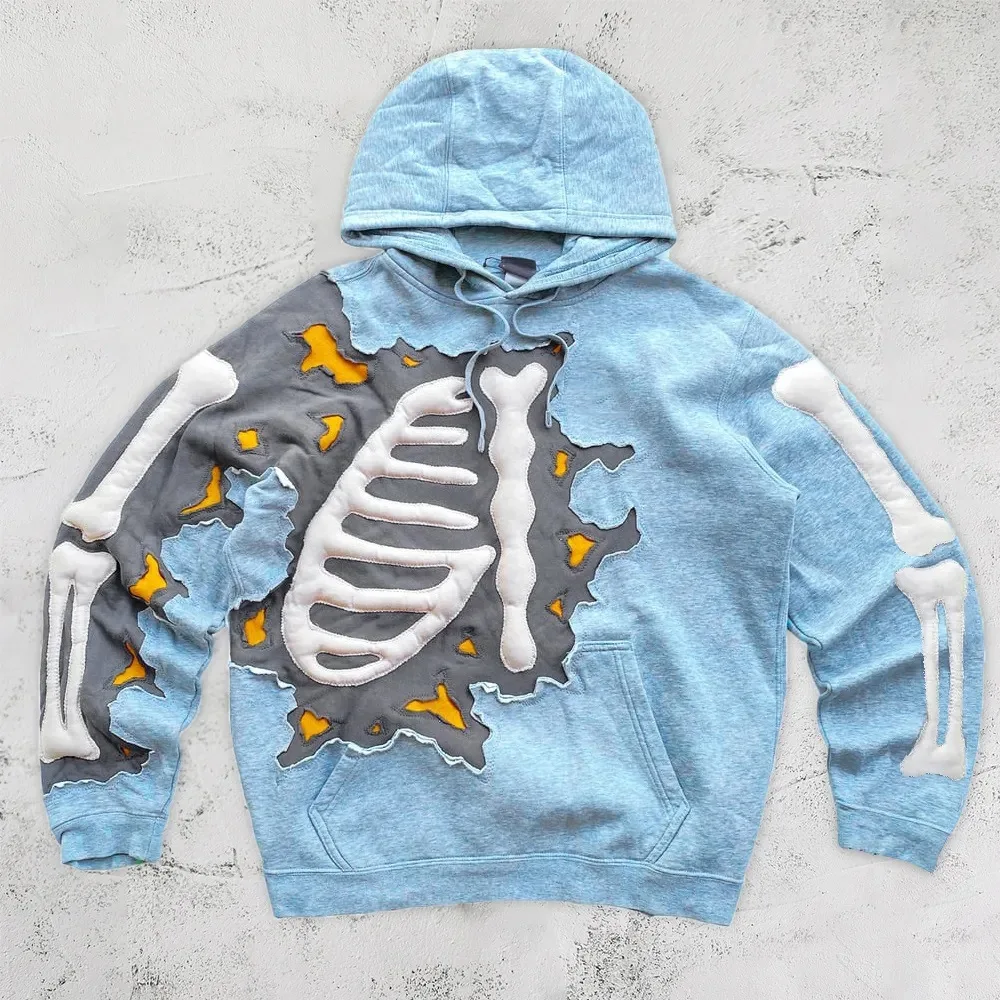 

Y2K aesthetic skull pattern hoodie top for men and women, spring and autumn Harajuku streetwear, loose vintage rock sweatshirt
