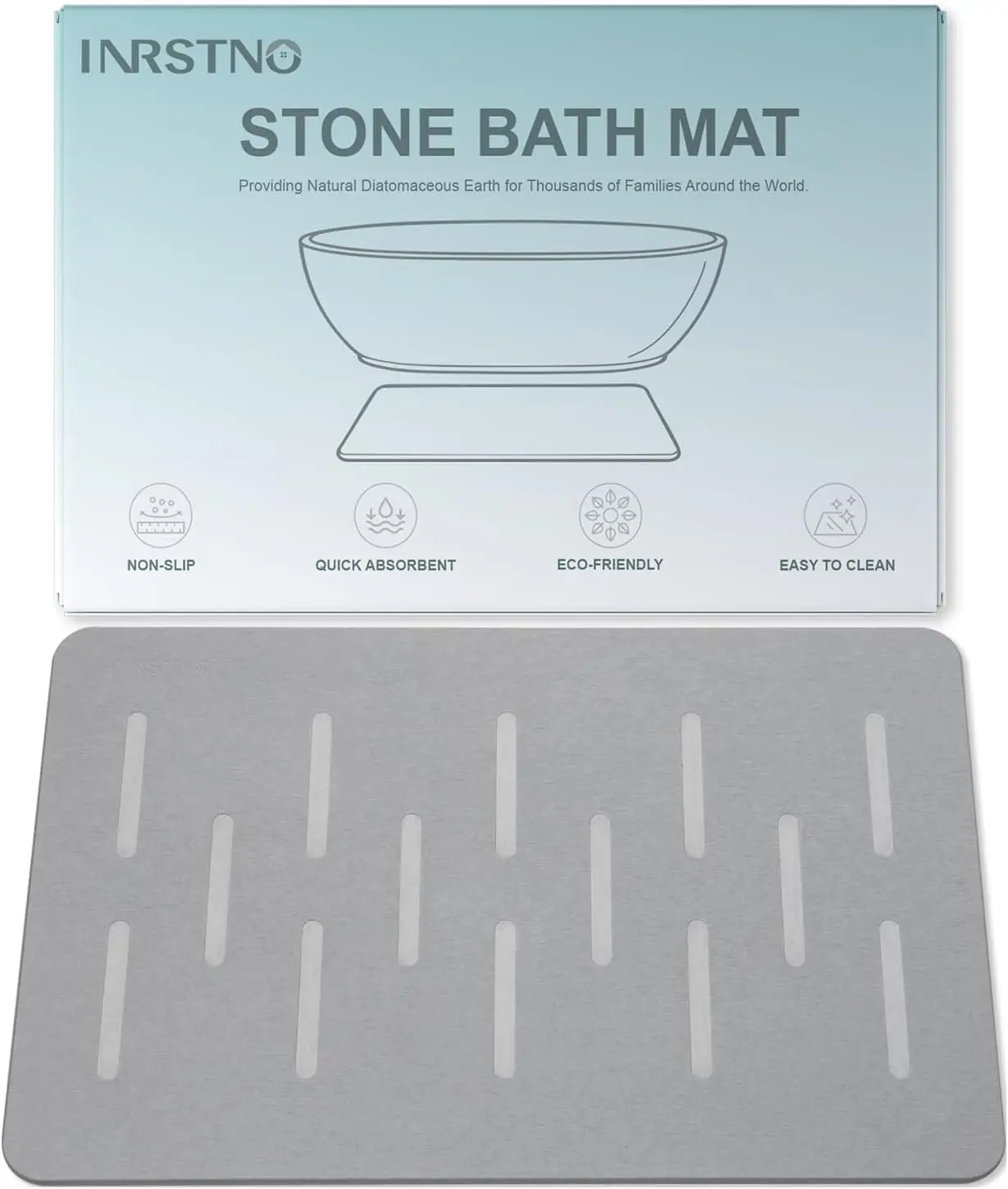 

Extra Large Stone Bath Mat, 31.5'' x 20'' Diatomaceous Earth, Non-Slip Quick Drying Shower Rug for Large Bathroom