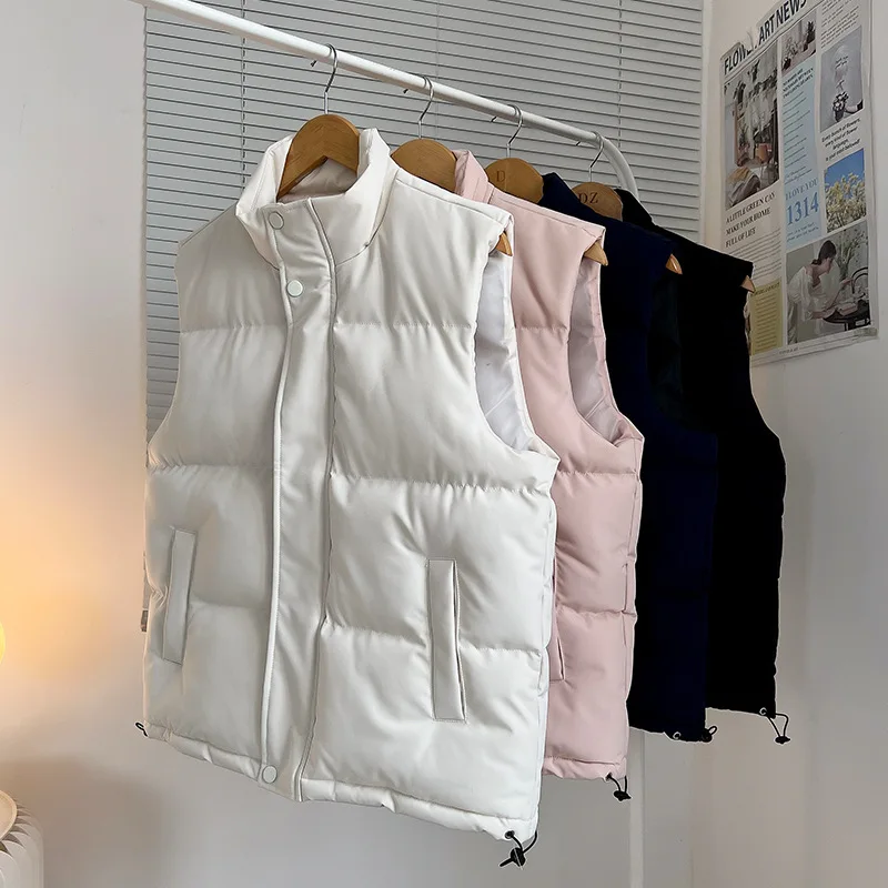 Down Coats Solid Men Zipper Parkas Covered Button Down Vest Stand Collar Spliced Pockets Long Sleeve Cardigan Loose Casual