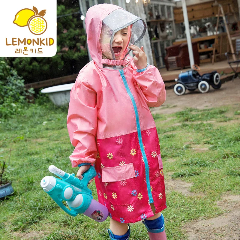 Cartoon Monkey Children Raincoat Mesh Breathable lining Stay Dry & Comfy Outdoor Walking Kids Poncho Hooded Jacket For Girls Boy