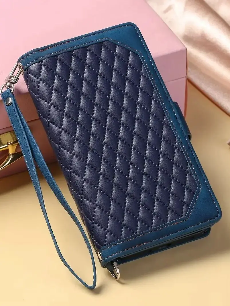 Rhombic Leather Case voor Samsung Galaxy S26 S25 Rand S24 Ultra S23 Plus FE A17 A16 A26 A36 A56 Flip Pols portemonnee Telefoon Cover - afbeelding 2