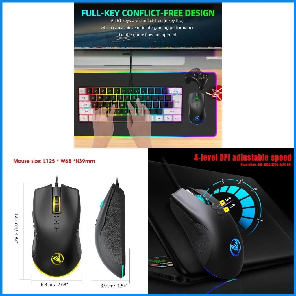 

Gamer Keyboard And Mouse PC Gaming Keyboard RGB Backlit Keyboard 61Keycaps Keyboard Gamer Gaming Accessories