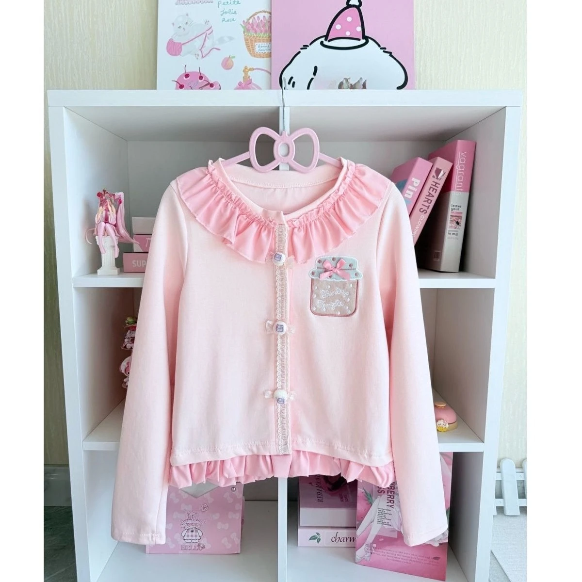 

Japanese Sweet Ruffles Round Neck Embroidered Cardigan Women Bow Long Sleeves Preppy Style Cute Candy Buttons Womens Tops