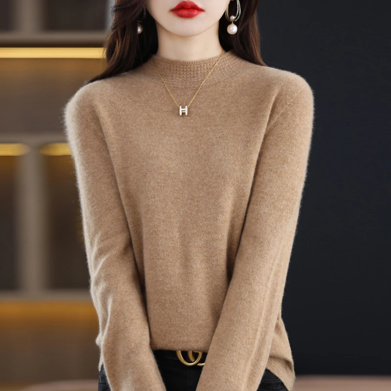 New Autumn And Winter First-Line Ready-To-Wear Semi-Turtleneck Pure Wool Knitted Bottoming Shirt Female Joker Pullover Sweater