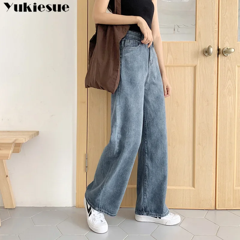 Vintage ladies boyfriend jeans for women mom high waisted jeans woman casual wide leg trousers korean streetwear denim pants