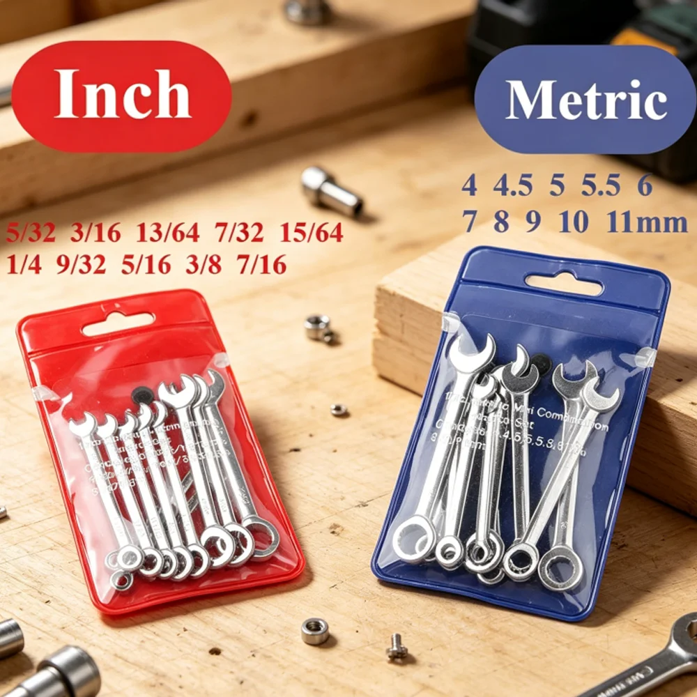 10 Peças 45 #   Conjunto de Chaves de Aço Miniatura com Catraca de Dupla Ponta e Chave Combinada de Boca Aberta 4-11mm Métrica/Imperial Ferramentas Miniatura Duráveis