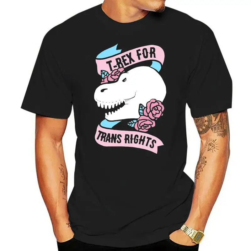 LookHUMAN T- Rex for Trans Rights Black Men's Cotton Tee