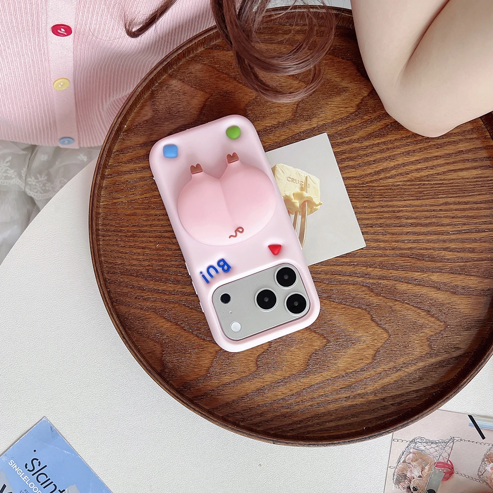 3D Cartoon Schweinchen-Po-Halterung Weiche Silikon-Handyhülle für iPhone 16 17 18 Pro Max Lustige Stoßfeste Standhalter-Abdeckung – Detail 4