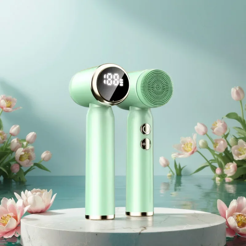 Escova elétrica de limpeza facial 6 em 1, silicone, limpeza facial, display led, escova de lavagem facial, limpador de poros com cravos