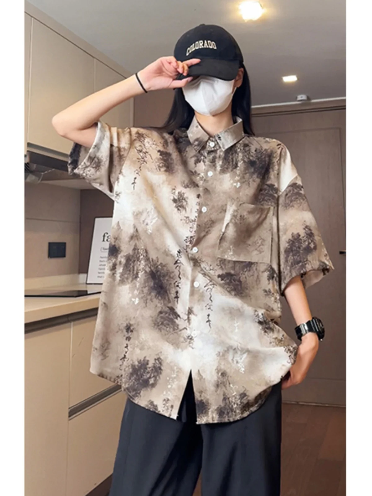 

Cé Brown Ink Wa Sun Protection Silk irt Design High End New Chinese Sle Men's Ice Silk irt Couple's Outerwear