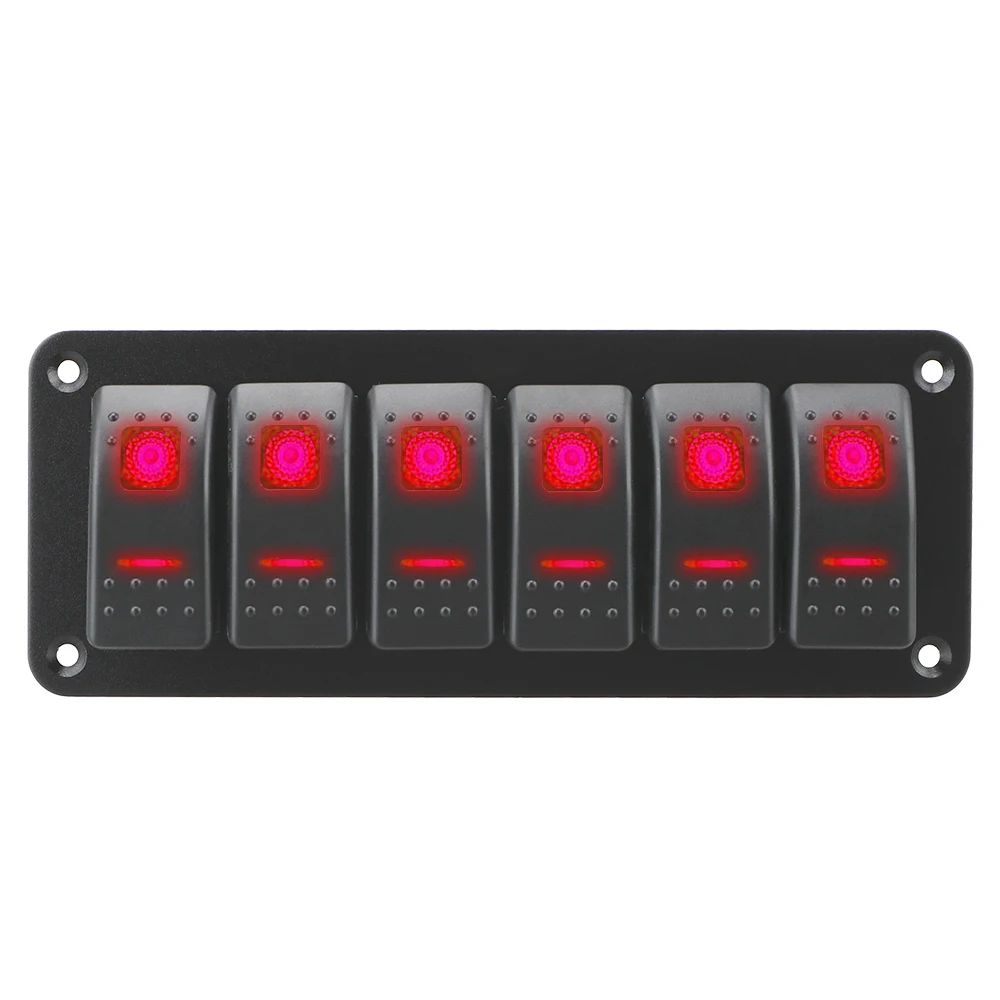 Waterproof 12/24V 6 Gang ON-OFF Rocker Switch Panel Double Light Switch LED Toggle Switch Panel for Marine Boat Caravan RV