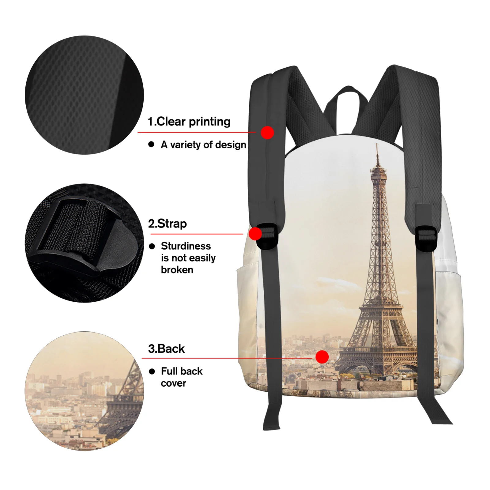 Mochila de Ciudad de construcción de la Torre Eiffel para hombres y mujeres, bolsas escolares para estudiantes adolescentes, mochila personalizada para computadora portátil, bolsa de viaje