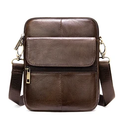 Genuine Leather Men's Shoulder Bag Business Leisure Large Capacity Portable Handbag Zipper Multi Layer Male's Crossbody Bags