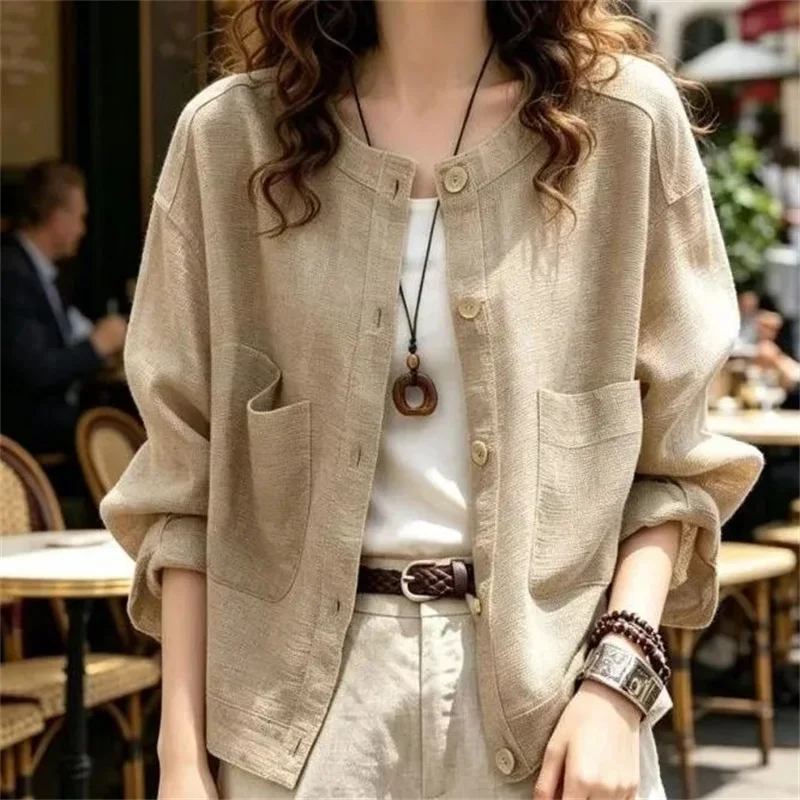 2026 New Korean Loose O-Neck Short Jacket Women Spring Summer Simple Advanced Solid Thin Sun Protection Clothing Sunscreen Coat