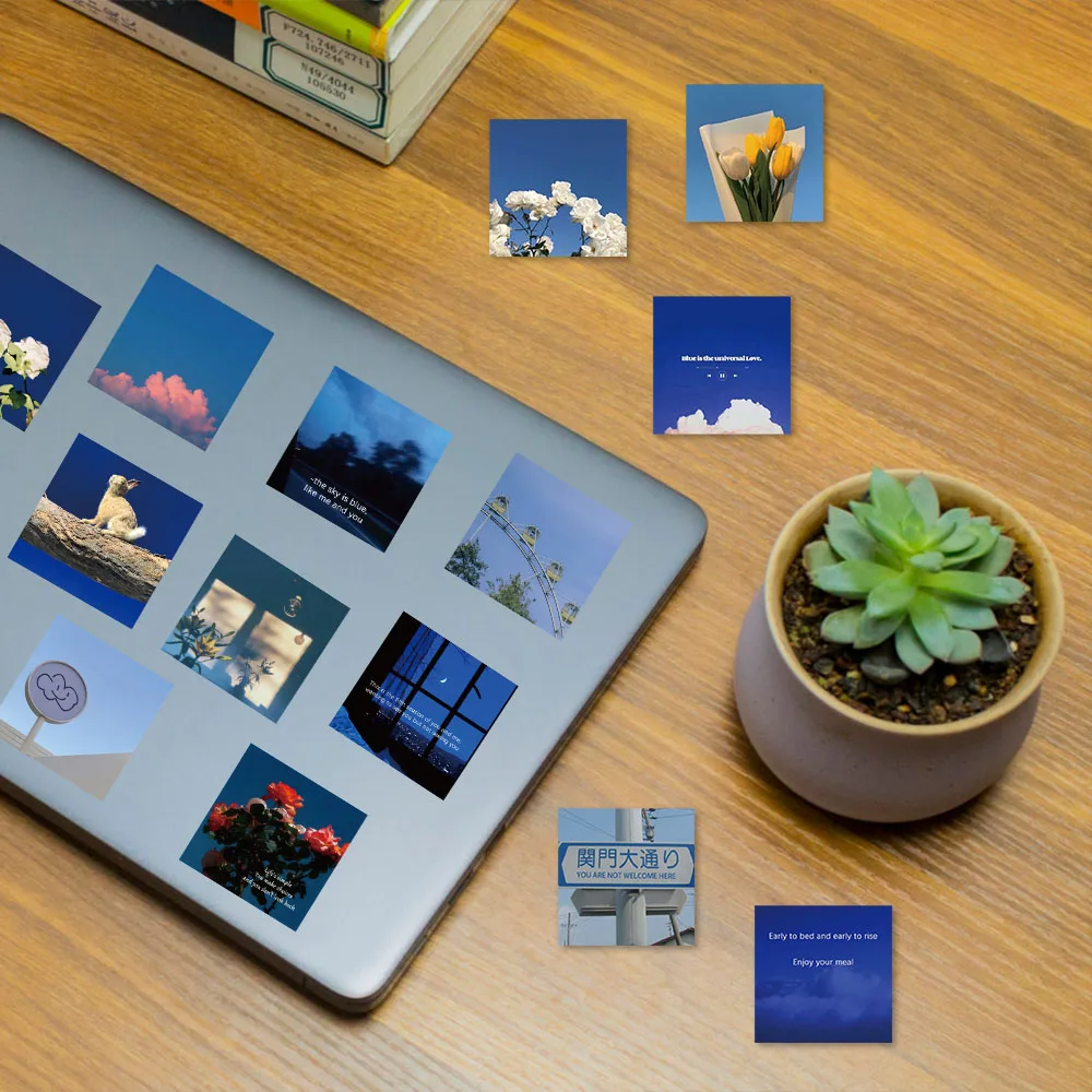 ملصقات مقاومة للماء للمناظر الطبيعية زرقاء Vsco ، شارات جرافيتي جمالية ، هاتف ، كمبيوتر محمول ، أمتعة ، جيتار ، سيارة ، ملصق يدوي ، ألعاب ، 62 *