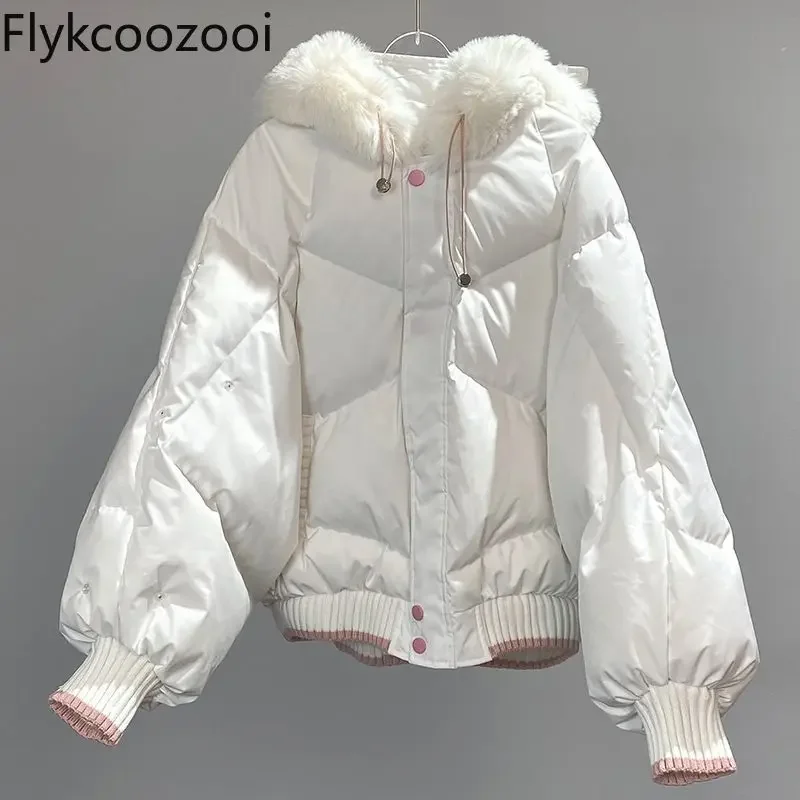 Moda bonito com capuz solto para baixo algodão-acolchoado casaco feminino novo pelúcia quente casacas para mujer jaqueta de inverno para mulher