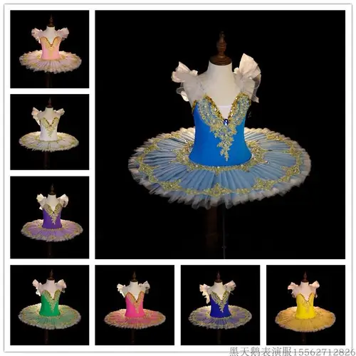 Imagen 2 del producto Tutú de Ballet profesional para niña, traje de baile del lago de los cisnes blancos, bailarinas de rendimiento para niños, tutú de panqueque, vestido de Ballet para niñas