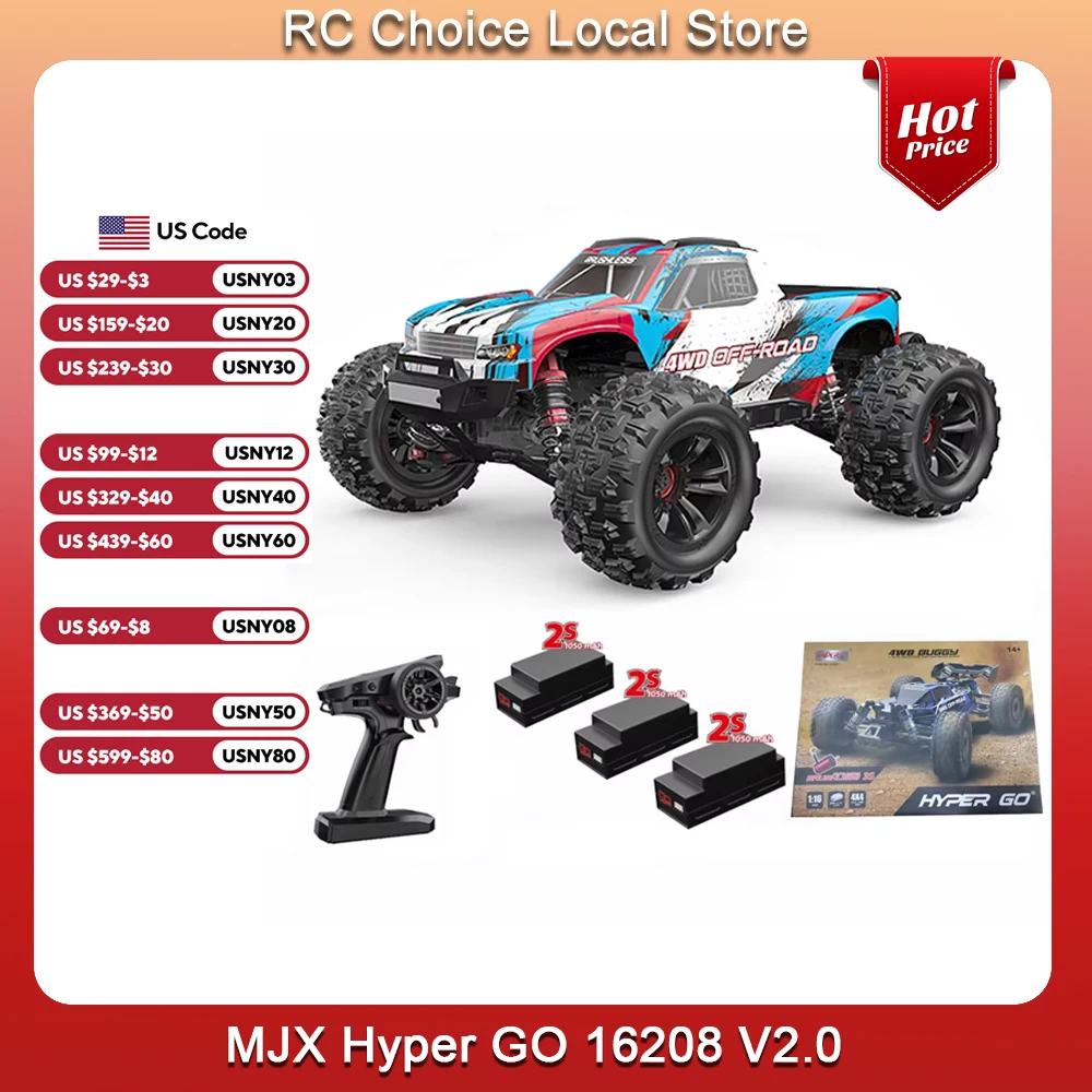 MJX 16208 V2.0 1/16 Rc Cars 4WD Off-Road Racing Truck Brushless 2.4g RC Cars Hyper GO High-speed Drift Remote Control Car Toys