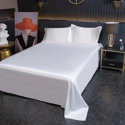 Silky Cooling Bed Sheet with 2 Pillow Cases Luxury Ice Silk Feel Twin Queen Flat Sheet Set Soft and Hypoallergenic Satin Sheets