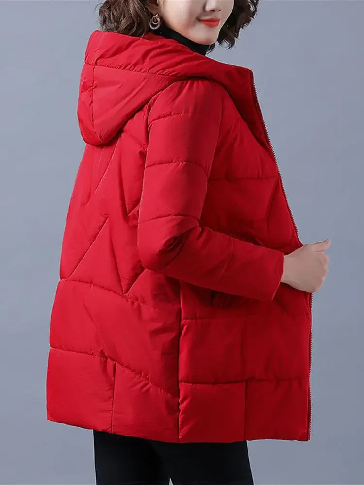 Chaqueta de invierno 2024 para mujer, Parkas cálidas, abrigo grueso para mujer, prendas de vestir largas acolchadas de algodón con capucha, chaqueta de nieve holgada a la moda para mujer 4XL